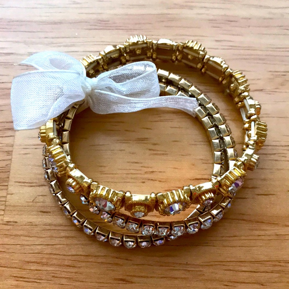 White Crystal Gold Bracelet Set of 3